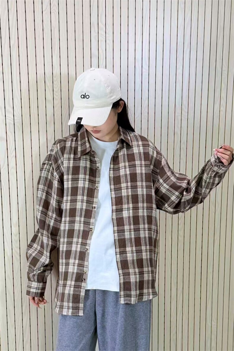 春季新款现货（跨境电商）格子男女情侣款潮流宽松格纹衬衣,男装衬衫,星座1107-1