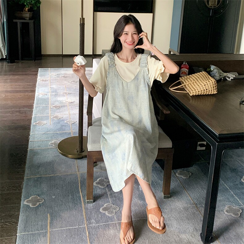 奶fufu背带裙女夏季2025新款洋气时尚穿搭一整套初恋连衣裙两件套,女装套装/套裙,2C113