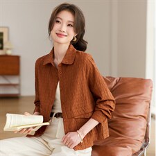 2026年春季翻领短款扣子休闲宽松微胖显瘦外套，女装短外套，文熹诺