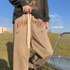 秋季新款休闲裤男麂皮绒拖地D329-QM517-P55-控78，男装休闲裤，电商D329