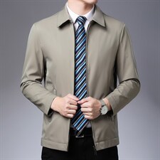 商务休闲纯色夹克男春季翻领外套中青年简约爸爸父亲装新款茄克，男装夹克，电商B212（原钱塘6029）