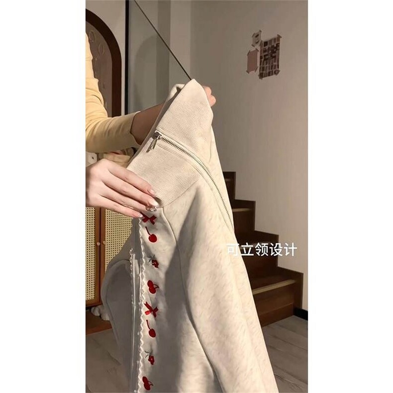 小花刺绣立领卫衣开衫男女新款2025新款宽松学院风外套WYA273,女装短外套,星座516A