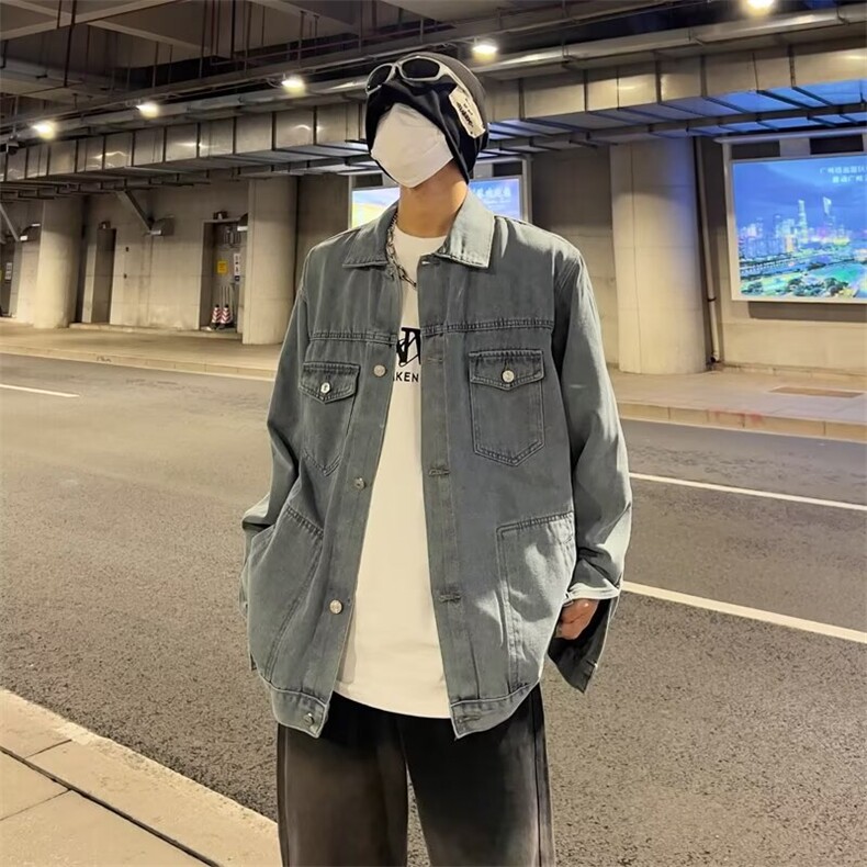 港风复古纯色牛仔衣外套男生BF风宽松潮流上衣8823-P57，女装短外套，星座1109-3