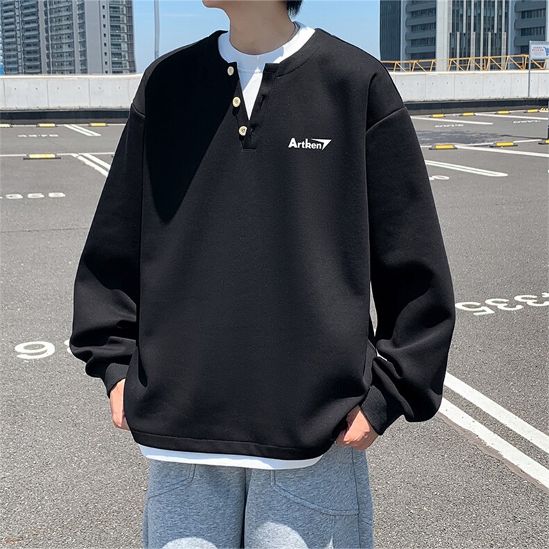 假两件卫衣亨利领t恤男款cleanfit美式复古长袖WY0553-P50图片