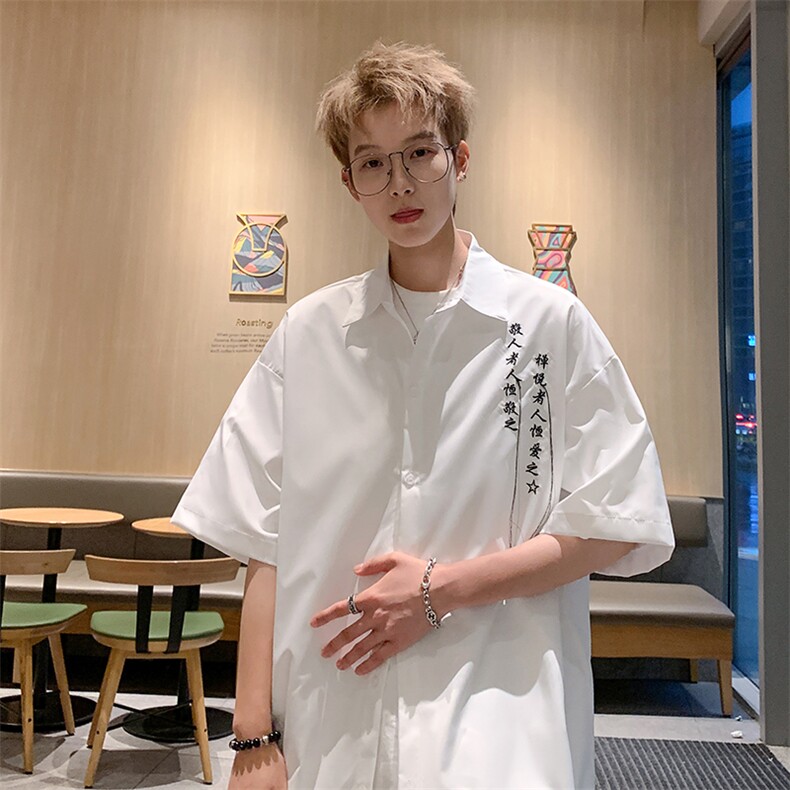量大优新中式风刺绣流苏短袖衬衫冰丝垂感衬衣C2321-特P35,男装T恤,星座1213