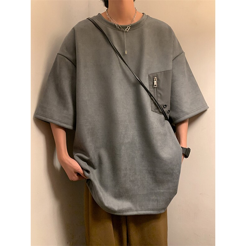 麂皮绒短袖男T恤小众日系复古美式港风设计感1016-1 T145 P38 K55图片