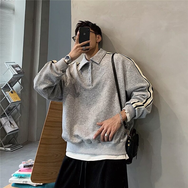 春秋季新款翻领卫衣男潮牌设计感长袖polo衫男休闲上衣WY672-P40,男装卫衣,星座208-5
