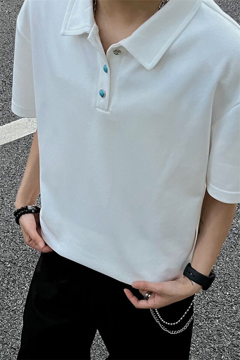 夏装新款绿松石扣子翻领重磅短袖T恤夏季男装半袖POLO衫S426特28,男装Polo衫,电商A233-1