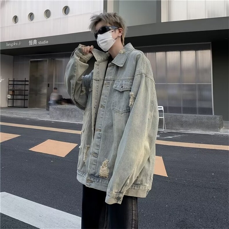 CL7287-P63【现货】牛仔外套男春秋韩版潮流夹克男休闲百搭上衣服,男装工装外套,电商C233