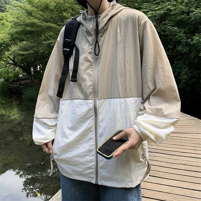 时尚防晒服拼色美式防紫外线薄款情侣装外套UPF50+凉感男士防晒衣图片