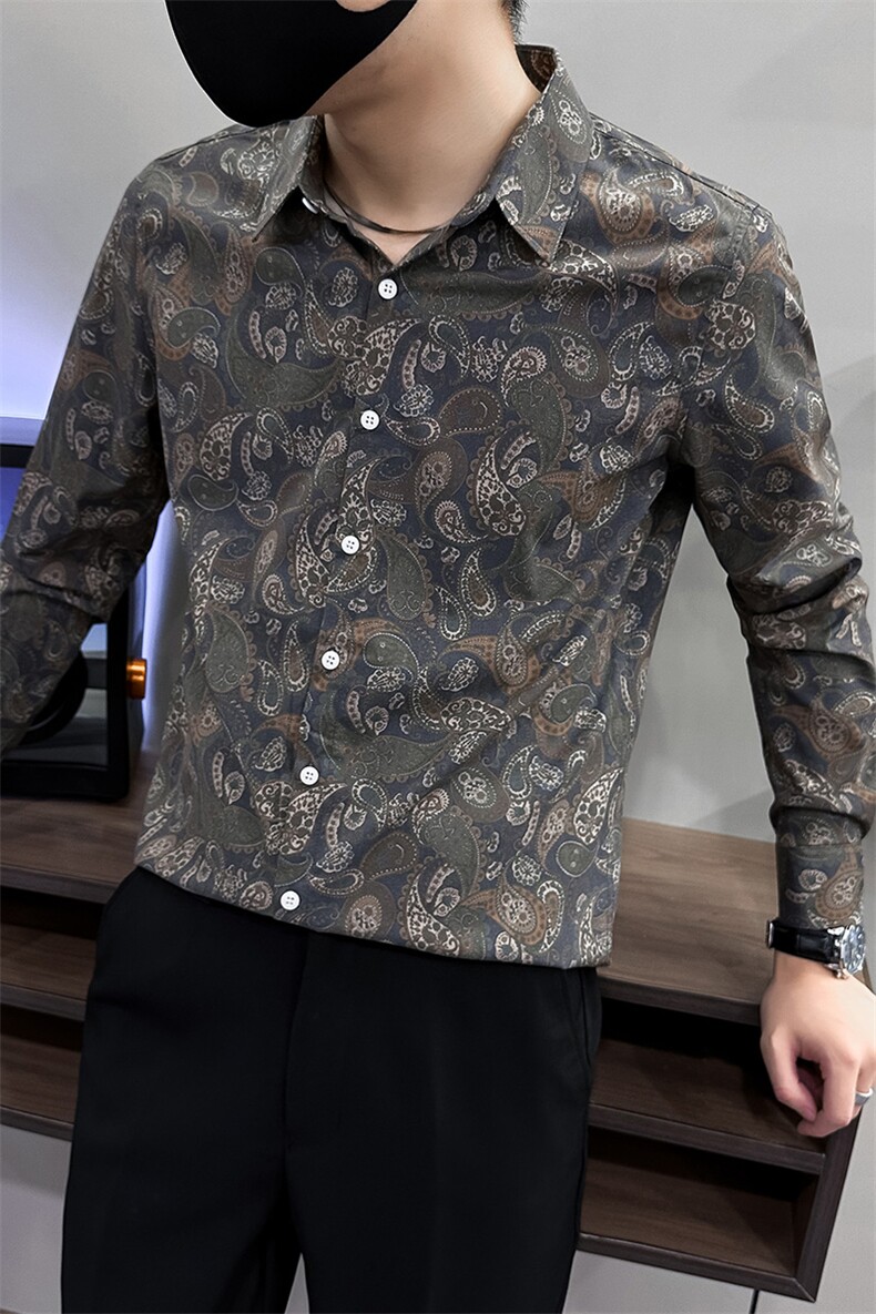 复古腰果花男士衬衣2024春秋季新款卡其色A368-CS9919-P68,男装衬衫,电商A368