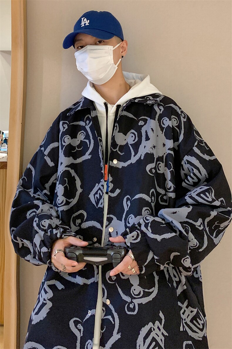 J608P30港风外景秋季大码满印小熊印花新款情侣糖果色夹克外套,男装夹克,电商A026-1