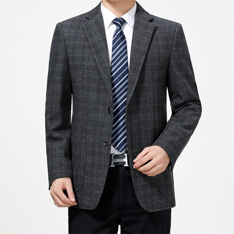 2023年新款春秋季羊毛呢西服外套男中年单西装三粒扣男装,男装西服,电商B212（原钱塘6029）