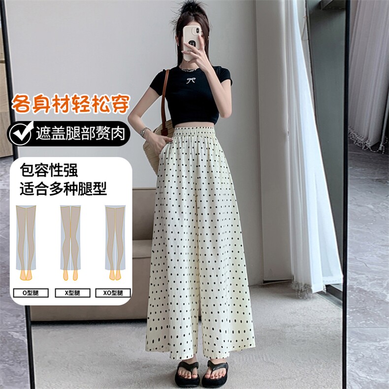 圆点阔腿山本裙裤女夏季薄款2024新款高腰波点休闲裤九分裤裙,女装休闲裤,梦白服饰厂
