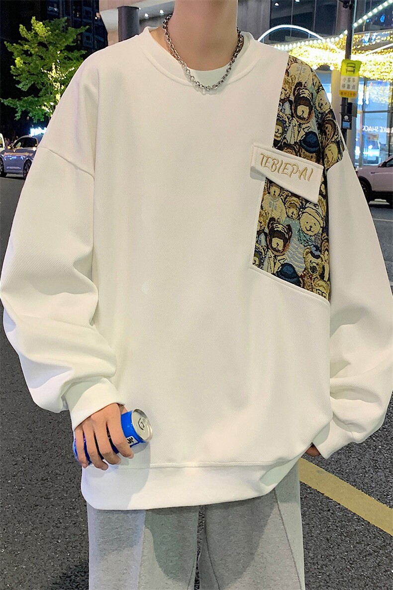 WY001P45加绒55美式小熊刺绣卡通圆领卫衣oversize宽松套头衣服,男装卫衣,星座304A-1