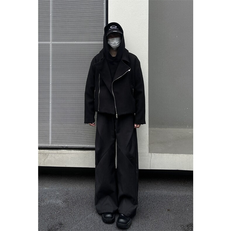 暗黑系毛呢短款夹克斜拉链解构设计感翻领外套DY193-P90,男装夹克,星座1213