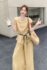 休闲气质棉麻阔腿裤套装女夏2025新款两件套韩系夏日ootd穿搭，女装套装/套裙，2C159