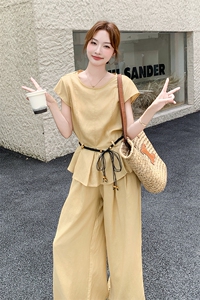 休闲气质棉麻阔腿裤套装女夏2025新款两件套韩系夏日ootd穿搭图片
