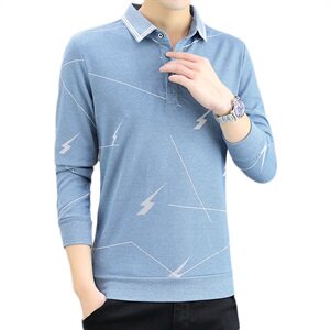 秋季韩版长袖商务polo衫男棉t恤卫衣男翻领衬衫领粉色9661P37图片