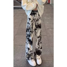 水墨扎染牛仔裤男款春秋季休闲小众裤子vibe直筒微喇长裤NE156，男装牛仔裤，星座1116A（原606A-3）