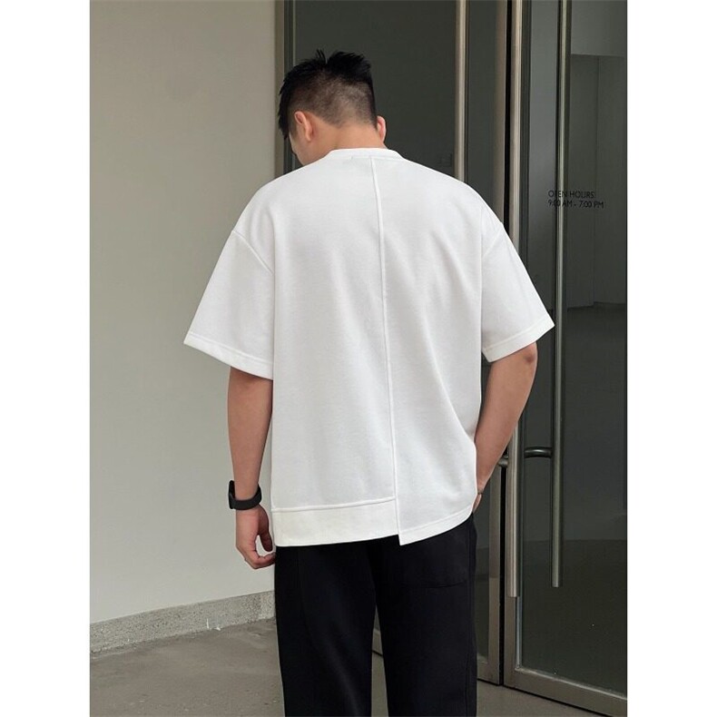 现货~高品质260克撞色拉链设计款短袖高级感开叉T恤DX100特P30,男装T恤,星座908-1