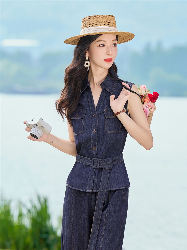 2026夏装新款简约时尚休闲复古牛仔套装两件套,女装套装/套裙,美沁