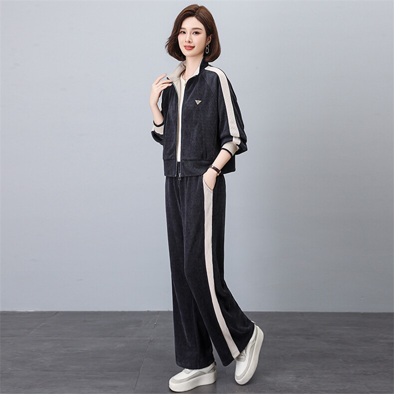 时尚休闲套装女春秋季2024新款秋装妈妈高端洋气阔腿裤两件套,女装套装/套裙,忆绮罗