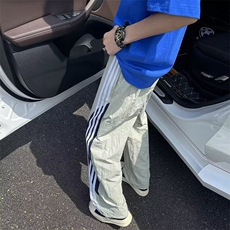 裤子男女夏季新款多巴胺速干休闲长裤宽松三条杠伞兵裤AK606-p38，男装休闲裤，星座1008