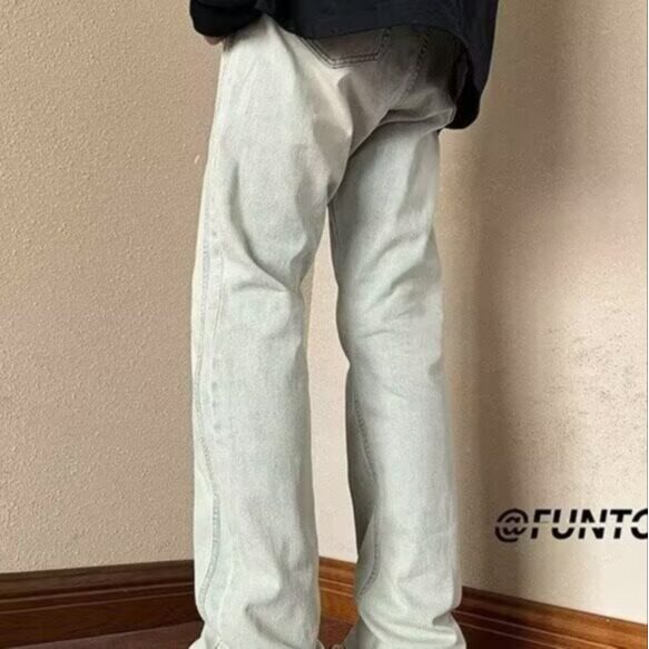 微喇牛仔裤男秋季高街黄泥直筒裤潮牌复古百搭休闲长裤AM104P46,男装牛仔裤,星座1013-5