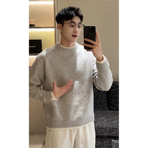 【现货一千件】DM03-批68自制-假两件灰色毛衣男冬季加厚针织衫图片
