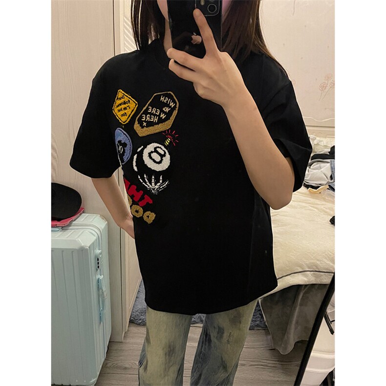 万针全刺绣工艺得物抖音高品质260克纯棉双纱美式高街短袖T恤P33,男装T恤,电商A486-1