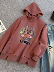俏皮可爱时尚套装女春季新款连帽刺绣卡通上衣破洞牛仔长裤两件套，女装套装/套裙，江南