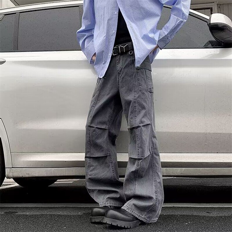 水洗复古工装裤男春秋季美式街头潮牌宽松多褶皱休闲裤子1070P57，男装休闲裤，星座410-2