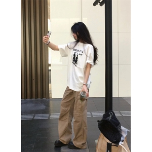 T0692-P25 夏季美式复古短袖 潮纯棉印花T恤 男女款宽松大版图片