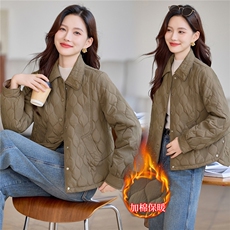 现货!2025年冬季时尚夹棉加厚翻领宽松女外套，女装棉衣/棉服，依恋蒂丝