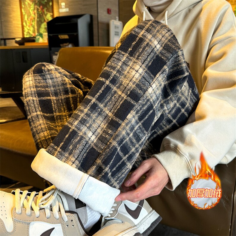 XZ616冬季新款毛呢格子加绒加厚直筒休闲长裤TY997P65控78,男装休闲裤,星座512A（原616）