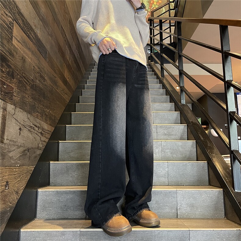 复古宽松阔腿牛仔裤高街设计感春秋新款显瘦拖地直筒裤潮9084-P38,男装牛仔裤,星座302A-2