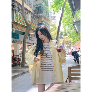 条纹Polo领衬衫外套女春季防晒衬衣宽松休闲开衫中长款上衣 CY06图片