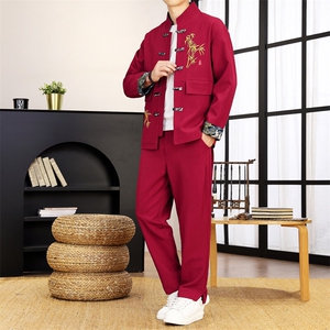 风套装刺绣盘口男套装图片