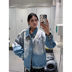 美式复古秋季新款花卉潮牌设计感渐变刺绣牛仔夹克外套男女中性风，男装夹克，星座516A