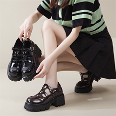 包头罗马凉鞋女夏新款真皮厚底高跟小皮鞋粗跟镂空增高猪笼鞋，女鞋小皮鞋，电商A223