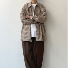 1506/Q30160/P42美拉德棕色格子长袖衬衫男女春秋季免烫，男装衬衫，星座1506