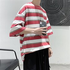 夏季港风条纹休闲宽松短袖T恤衫男装大码潮流上衣D201-DM511-P30，男装T恤，电商D321-1