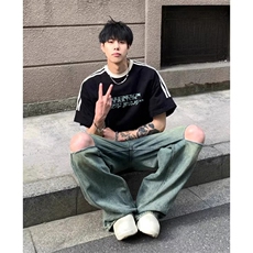 夏季美式高街重磅纯棉三条杠织带撞色男女短袖T恤ZD618-特P30，男装T恤，电商A486-1