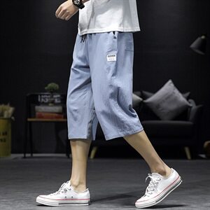 2021夏季新款日系大码男沙发墙亚麻透气休闲裤棉麻七分裤K583-P30图片