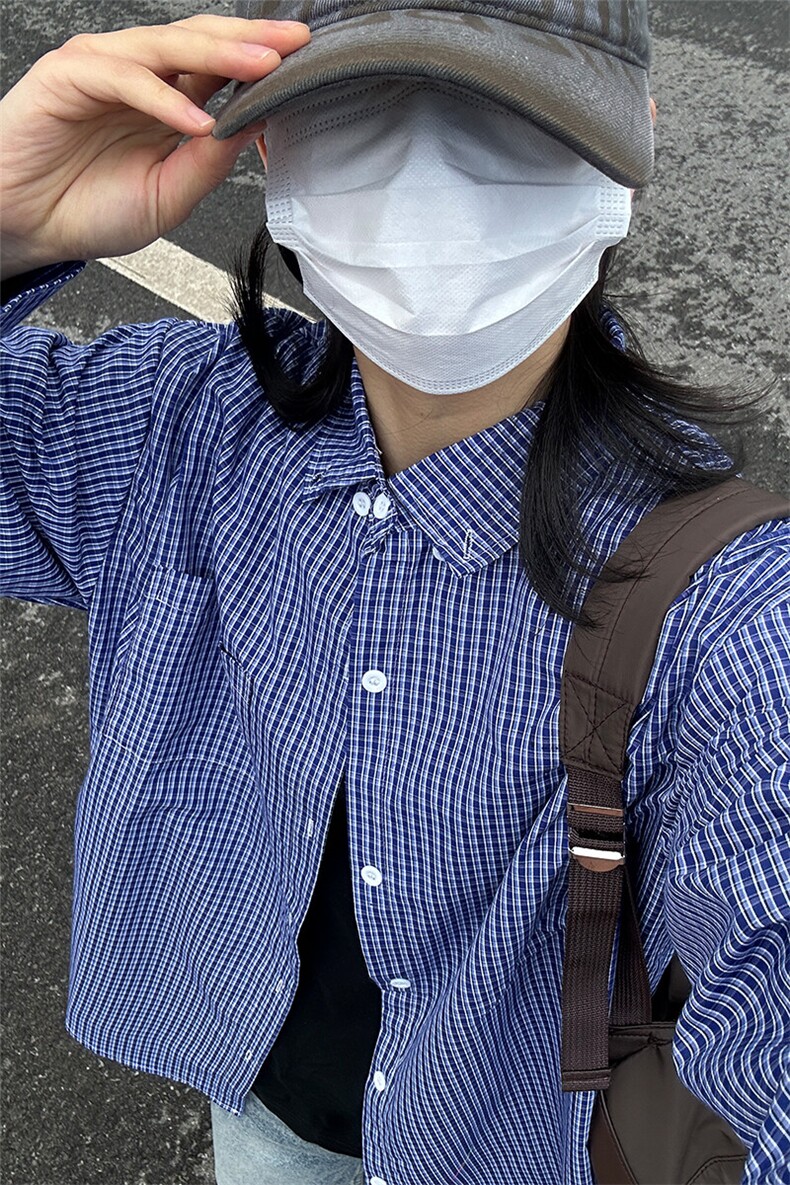 格子衬衫春夏美式蓝色格子衬衫港风情侣装休闲长袖衬衣CS276-P35,男装衬衫,星座301C-5