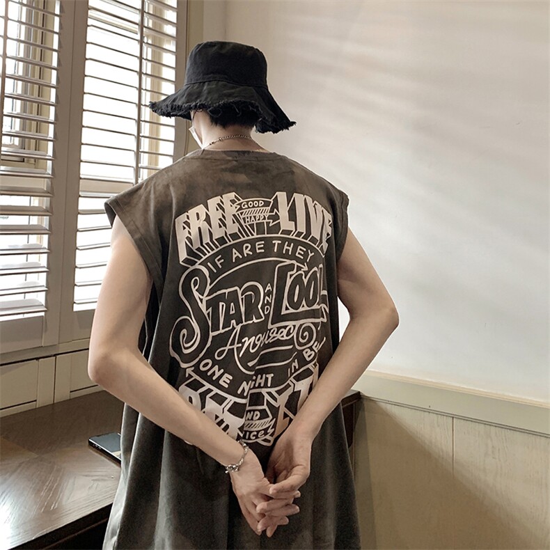 羊筋绒圆领印花T恤无袖背心夏季打底衫坎肩BX100-特P35控48,男装背心/马甲,星座216(原A116)