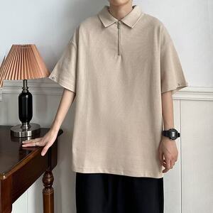DT80-P33夏季新款宽松纯色翻领短袖T恤男士港风痞帅POLO衫男上衣图片
