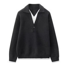 假两件羊毛针织衫翻领毛衣男秋冬季POLO衫双V领毛线衣服20，男装针织衫/毛衣，星座218-1（原230）