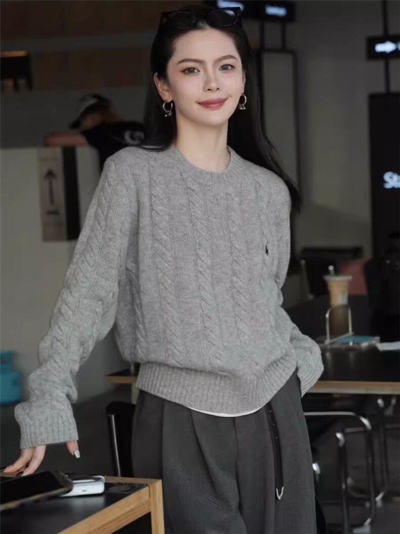 时尚百搭宽松显瘦麻花毛衣女秋冬季新款长袖针织衫慵懒风上衣,针织衫/毛衣,德聚羊绒